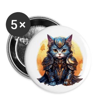 Cat in Knight Armor,Ai Gen - Buttons large 2.2''/56 mm (5-pack) - white - Front