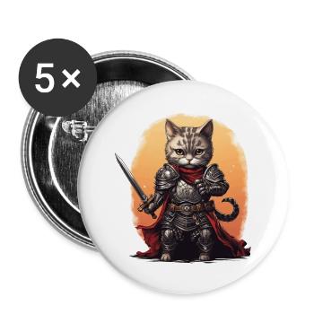 Katze in Ritter Ausrüstung mit Langschwert, AI Gen - Buttons groß 56 mm (5er Pack) - Weiß - Vorne