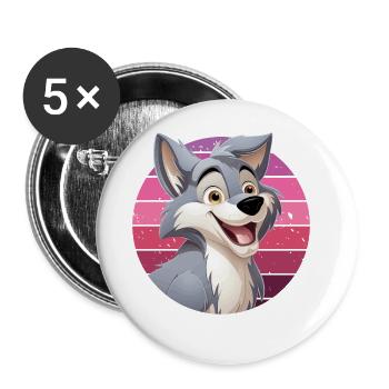 Wolf Laughs Cartoon Comic Wolf Head Wolves Cute - Buttons large 2.2''/56 mm (5-pack) - white - Front
