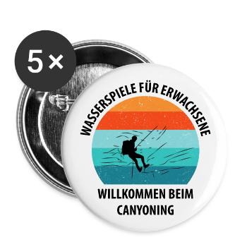 Canyoning Bergsteigen Klettern Wandern Berge - Buttons groß 56 mm (5er Pack) - Weiß - Vorne