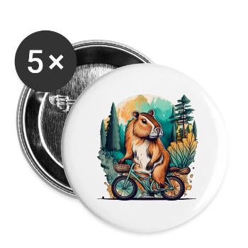 Capybara fährt Fahrrad - Lustiges Capy-Tier - Viral - Buttons groß 56 mm (5er Pack) - Weiß - Vorne
