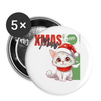Cat Christmas Merry Meowy Catmas Ugly Cute - Buttons large 2.2''/56 mm (5-pack) - white - Front
