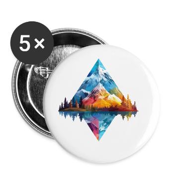 Natur Abenteuer Wildnis Berge Wald Bäume Bunt - Buttons groß 56 mm (5er Pack) - Weiß - Vorne
