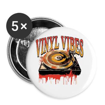 Disque Vinyle LP Platine Rétro - Lot de 5 grands badges (56 mm) - blanc - Devant