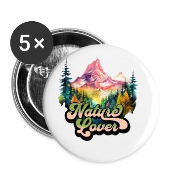 Natur Abenteuer Wildnis Berge Wald Bäume Bunt - Buttons groß 56 mm (5er Pack) - Weiß - Vorne