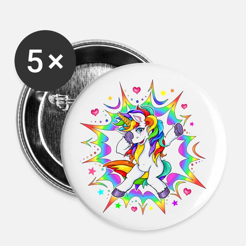 Dub Dubbing Dabbing Unicorn Unicorn Rainbow - Buttons large 2.2''/56 mm (5-pack) - white
