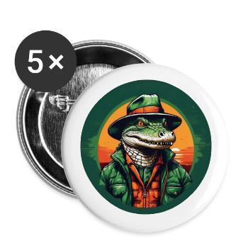 Colorful Alligator Crocodile with Sunglasses and Hat - Buttons large 2.2''/56 mm (5-pack) - white - Front