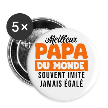 Meilleur papa du monde idée cadeau Papa - Lot de 5 grands badges (56 mm) - blanc - Devant