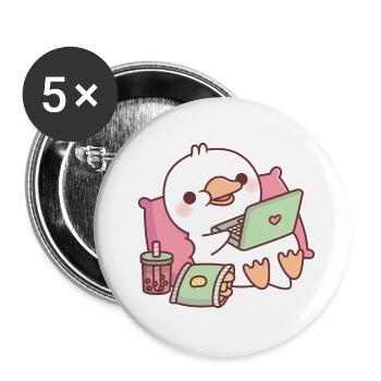 Cute Duck Chilling With Laptop And Snacks - Buttons large 2.2''/56 mm (5-pack) - white - Front