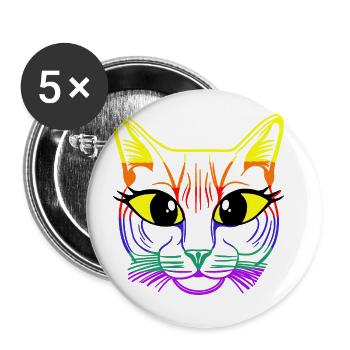 LGBT Cat Face Cat Gay Pride Rainbow Gay - Buttons large 2.2''/56 mm (5-pack) - white - Front