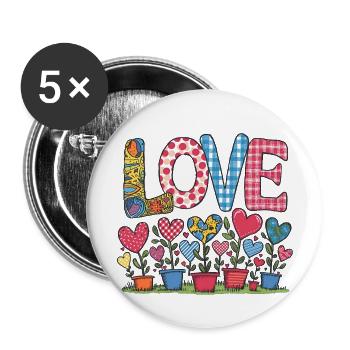LOVE - Heart Flowers - Buttons large 2.2''/56 mm (5-pack) - white - Front