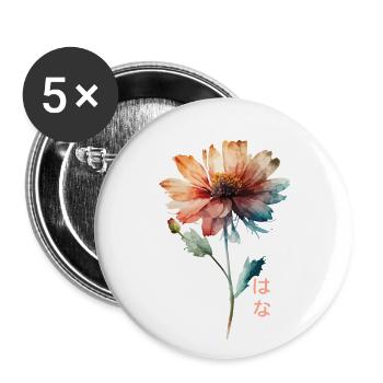 Watercolor Flower with Japanese Text Watercolor - Buttons large 2.2''/56 mm (5-pack) - white - Front