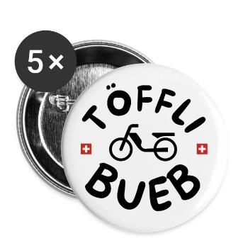 Töfflibueb, Schweiz Mofa 80er 90er lustige Sprüche - Buttons groß 56 mm (5er Pack) - Weiß - Vorne