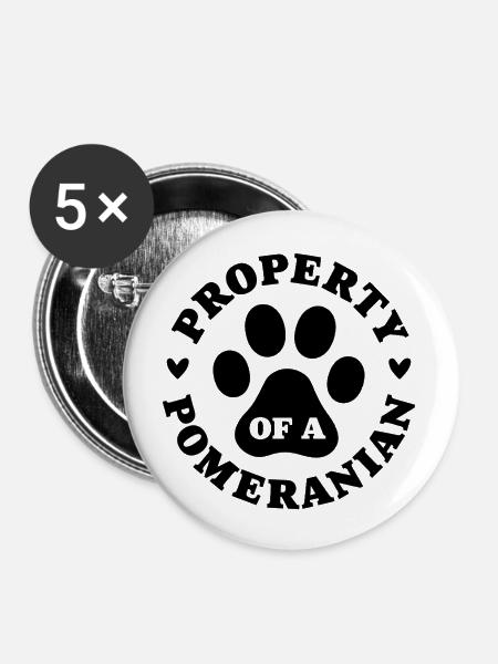 Eigentum eines Zwergspitzs - Buttons groß 56 mm (5er Pack) - Weiß