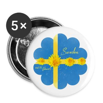 Suède Fleurs Solstice d’été - Lot de 5 grands badges (56 mm) - blanc - Devant