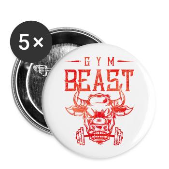 gym beast fitness - Buttons groß 56 mm (5er Pack) - Weiß - Vorne