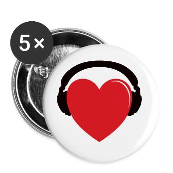 Heart music headphones - Buttons large 2.2''/56 mm (5-pack) - white - Front