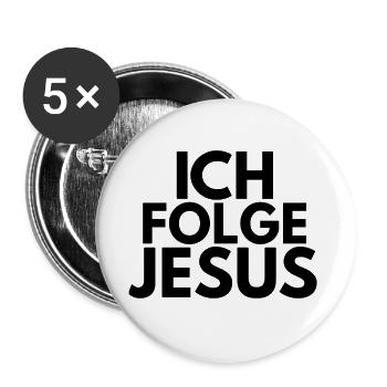 Ich folge Jesus - Buttons groß 56 mm (5er Pack) - Weiß - Vorne