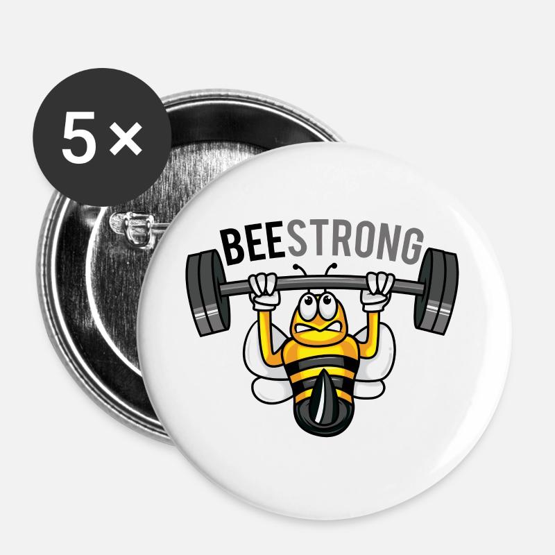 Be strong like a bee BEE STRONG Sport Workout - Buttons large 2.2''/56 mm (5-pack) - white
