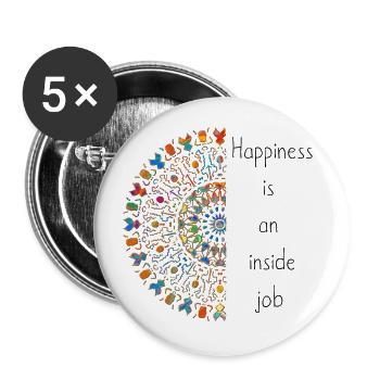 "Le bonheur est un travail à l'intérieur" Mandala tribal tender - Lot de 5 grands badges (56 mm) - blanc - Devant
