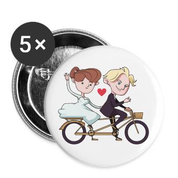 Couple de mariage marié coeur mariée et le marié - Lot de 5 grands badges (56 mm) - blanc - Devant