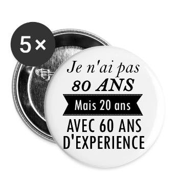 Cadeau anniversaire 80 ans - Lot de 5 grands badges (56 mm) - blanc - Devant