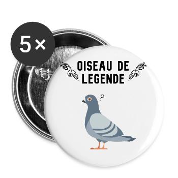 Oiseau de légende: le pigeon (typo noire) - Lot de 5 grands badges (56 mm) - blanc - Devant