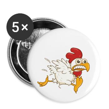 Laufendes Huhn Lustiges Bauer Hühner - Buttons groß 56 mm (5er Pack) - Weiß - Vorne