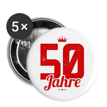 50 Jahre Jubiläum - Buttons groß 56 mm (5er Pack) - Weiß - Vorne