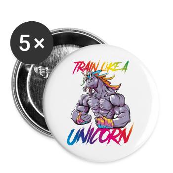 Einhorn training power fitness coloré - Lot de 5 grands badges (56 mm) - blanc - Devant