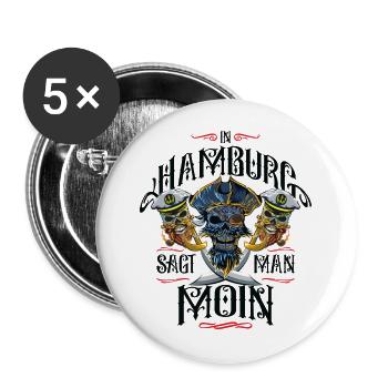 hamburg moin pirat - Buttons groß 56 mm (5er Pack) - Weiß - Vorne