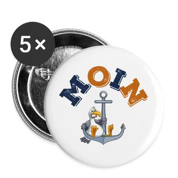 anker möwe moin comic - Buttons groß 56 mm (5er Pack) - Weiß - Vorne