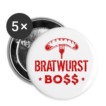 Bratwurst Boss Chefkoch - Buttons groß 56 mm (5er Pack) - Weiß - Vorne