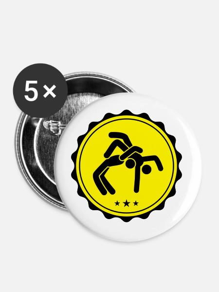 Ringen Wrestling - Buttons groß 56 mm (5er Pack) - Weiß