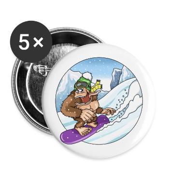 Doux gorille en snowboard neige paysage - Lot de 5 grands badges (56 mm) - blanc - Devant