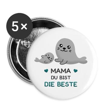 MUTTERTAG MUTTER MAMA MAMI BESTE GESCHENKIDEE - Buttons groß 56 mm (5er Pack) - Weiß - Vorne