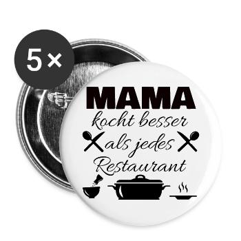 Mama kocht besser als jedes Restaurant - Buttons groß 56 mm (5er Pack) - Weiß - Vorne