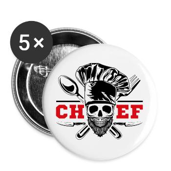 Tête de mort Chef Cuisinier - Lot de 5 grands badges (56 mm) - blanc - Devant