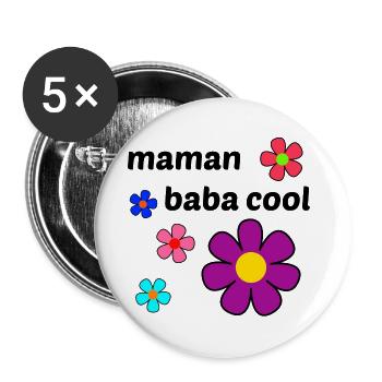 maman Baba Cool - Lot de 5 grands badges (56 mm) - blanc - Devant