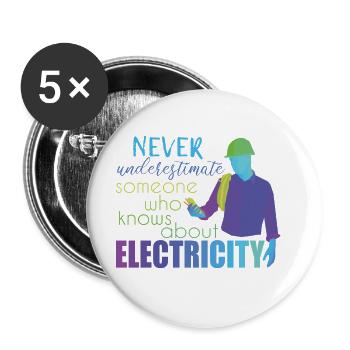 Électriciens - Lot de 5 grands badges (56 mm) - blanc - Devant