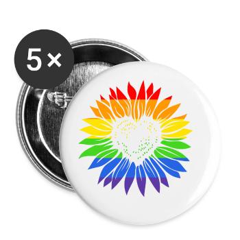 Gay Sunflower - LGBTQ Schwul Sonnenblume - Buttons groß 56 mm (5er Pack) - Weiß - Vorne