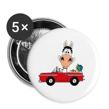 PFERD - AUTO - REISE - TIER - FUN - Buttons groß 56 mm (5er Pack) - Weiß - Vorne