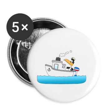 PINGUIN - KAPITÄN - BOOT - SCHIFF - SEEMANN - Buttons groß 56 mm (5er Pack) - Weiß - Vorne
