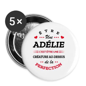 ADÉLIE PARFAITE - NOM ADÉLIE - Lot de 5 grands badges (56 mm) - blanc - Devant