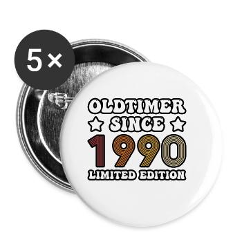 OLDTIMER SEIT 1990 - Buttons groß 56 mm (5er Pack) - Weiß - Vorne