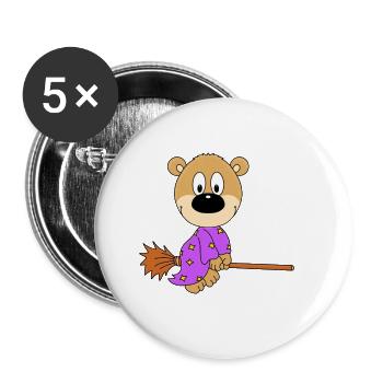 TEDDYBÄR - BÄR - HEXE - HEXENBESEN - KIND - BABY - Buttons groß 56 mm (5er Pack) - Weiß - Vorne
