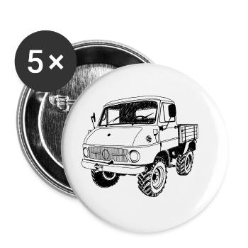 Unimog - Oldtimer - Offroad - Dispositif moteur universel - Lot de 5 grands badges (56 mm) - blanc - Devant