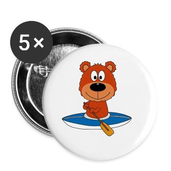 TEDDYBÄR - KAJAK - KANU - PADDELN - WASSERSPORT - Buttons groß 56 mm (5er Pack) - Weiß - Vorne