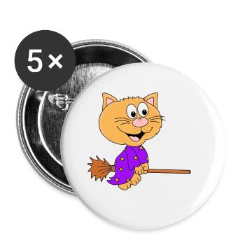 KATZE - HEXE - HEXENBESEN - TIER - KIND - BABY - Buttons groß 56 mm (5er Pack) - Weiß - Vorne