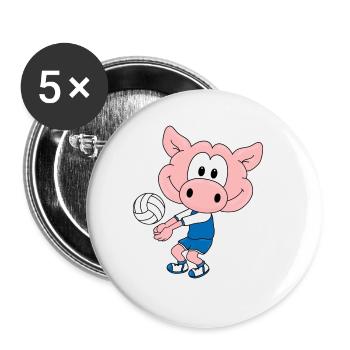 VOLLEYBALL - SPORT - SCHWEIN - TIER - KIND - BABY - Buttons groß 56 mm (5er Pack) - Weiß - Vorne